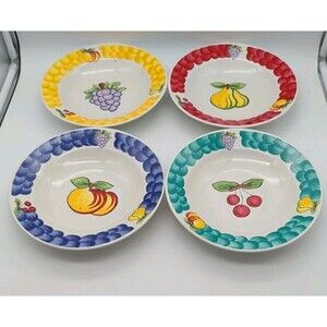 Tabletops Unlimited 4 Bowls Italian Fruit Pasta Soup Rimmed Grapes Damage
